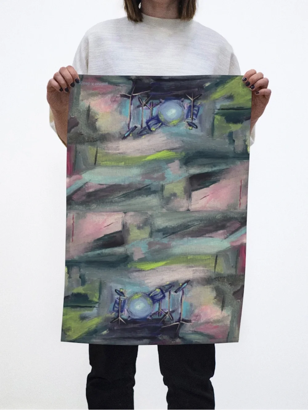 Artisan Tea Towel - Abstract Drum Set Art - organic cotton hemp